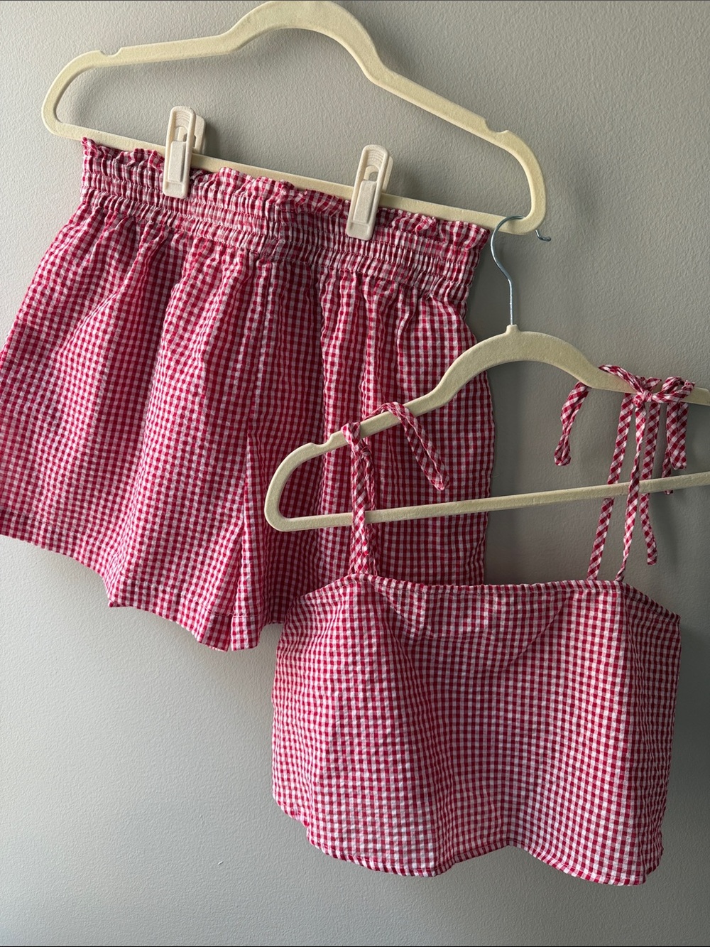 Petal & Pup Red Gingham Tie-Strap Crop Top & Shorts Set